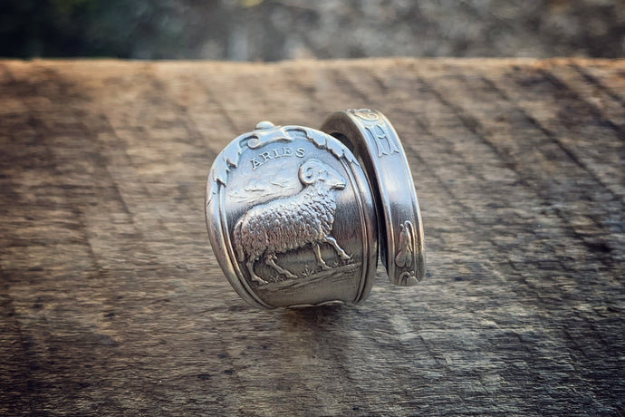 1894 March Zodiac Sterling Spoon Ring