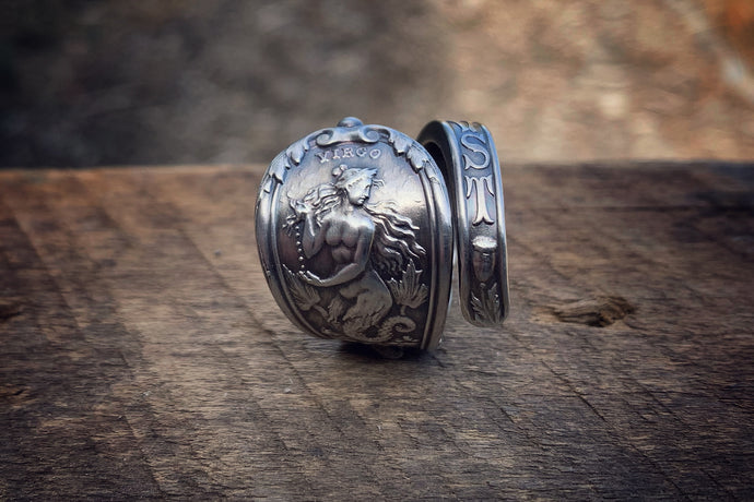 1894 August Zodiac Sterling Spoon Ring