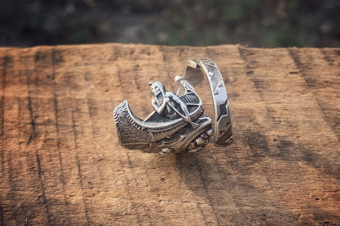 The Indian and His Canoe Sterling Spoon Ring