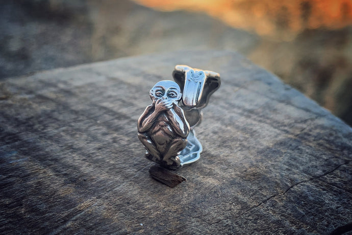 Three Wise Monkeys Sterling Spoon Ring